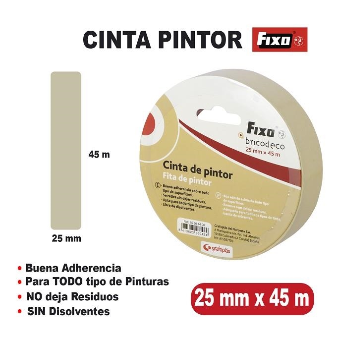 CINTA ADHESIVA PINTOR 25MMX45M FIXO BRICODECO | 8413623560424 | Librería Castillón - Comprar libros online Aragón, Barbastro