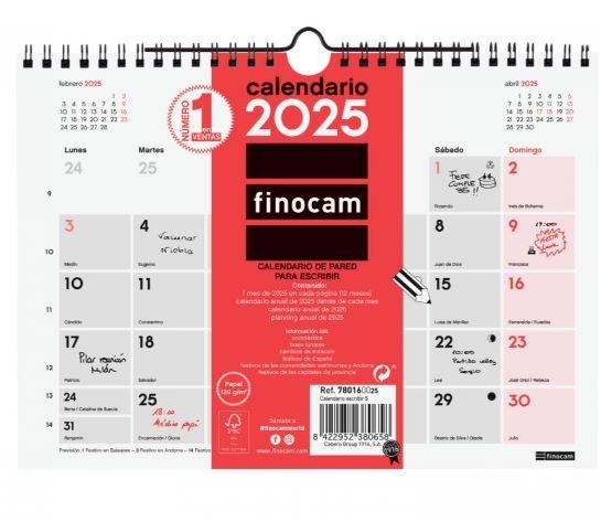 CALENDARIO 2025 PARED P/ESCRIBIR M FINOCAM 265mmx245mm 780060025 | 8422952380696 | Librería Castillón - Comprar libros online Aragón, Barbastro