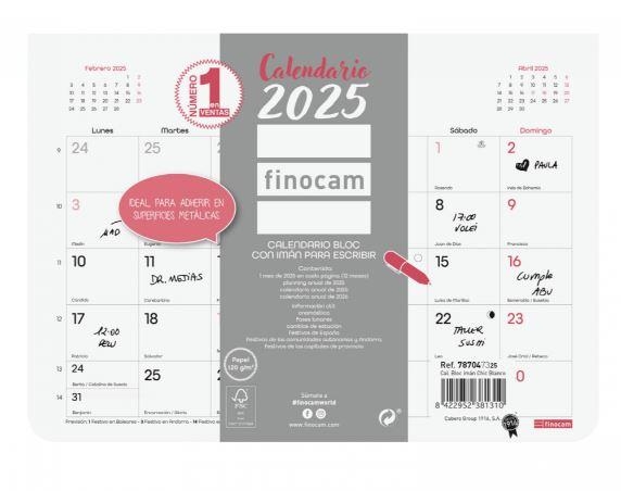 CALENDARIO 2025 PARED IMAN  P/ESCRIBIR FINOCAM BLOC CHIC 210mmx150mm 787047325 | 8422952381310 | Librería Castillón - Comprar libros online Aragón, Barbastro