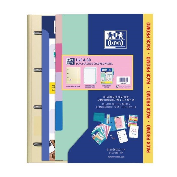 PACK CARPETA ANILLAS ESCOLAR OXFORD EBIND LIVE & GO A4 CON RECAMBIO CUADRICULA 5MM + SEPARADORES COLORES PASTEL | 8427291066355 | Librería Castillón - Comprar libros online Aragón, Barbastro