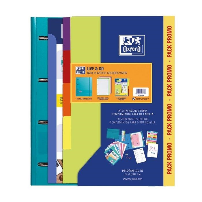 PACK CARPETA ANILLAS ESCOLAR OXFORD EBIND LIVE & GO A4 CON RECAMBIO CUADRICULA 5MM + SEPARADORES COLORES VIVOS | 8427291066386 | Librería Castillón - Comprar libros online Aragón, Barbastro